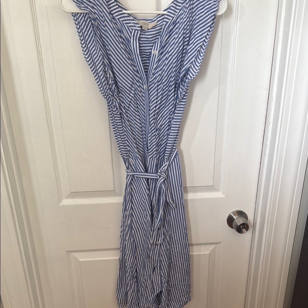 LOFT Blue Pleated Wrap Midi Dress